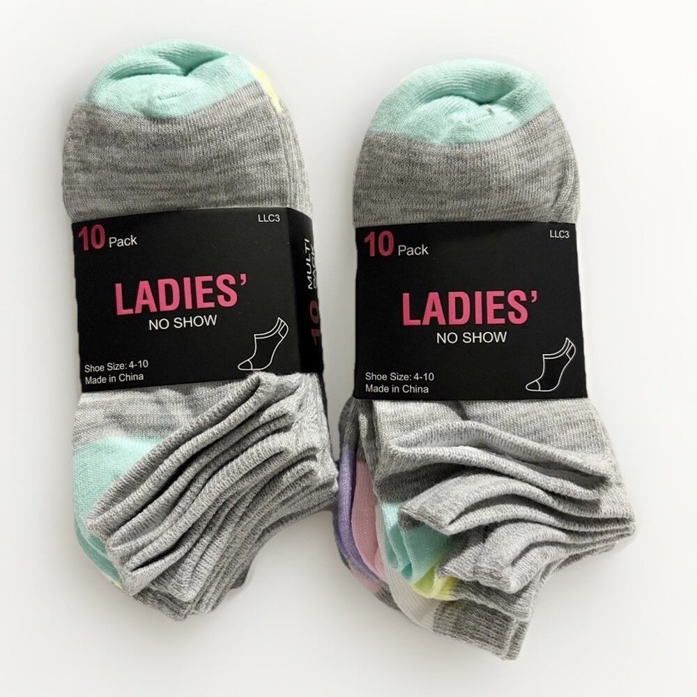Ladies No Show Socks 20 Pack Gray Pastel Low Cut Shoe Size 4-10 Comfort NEW